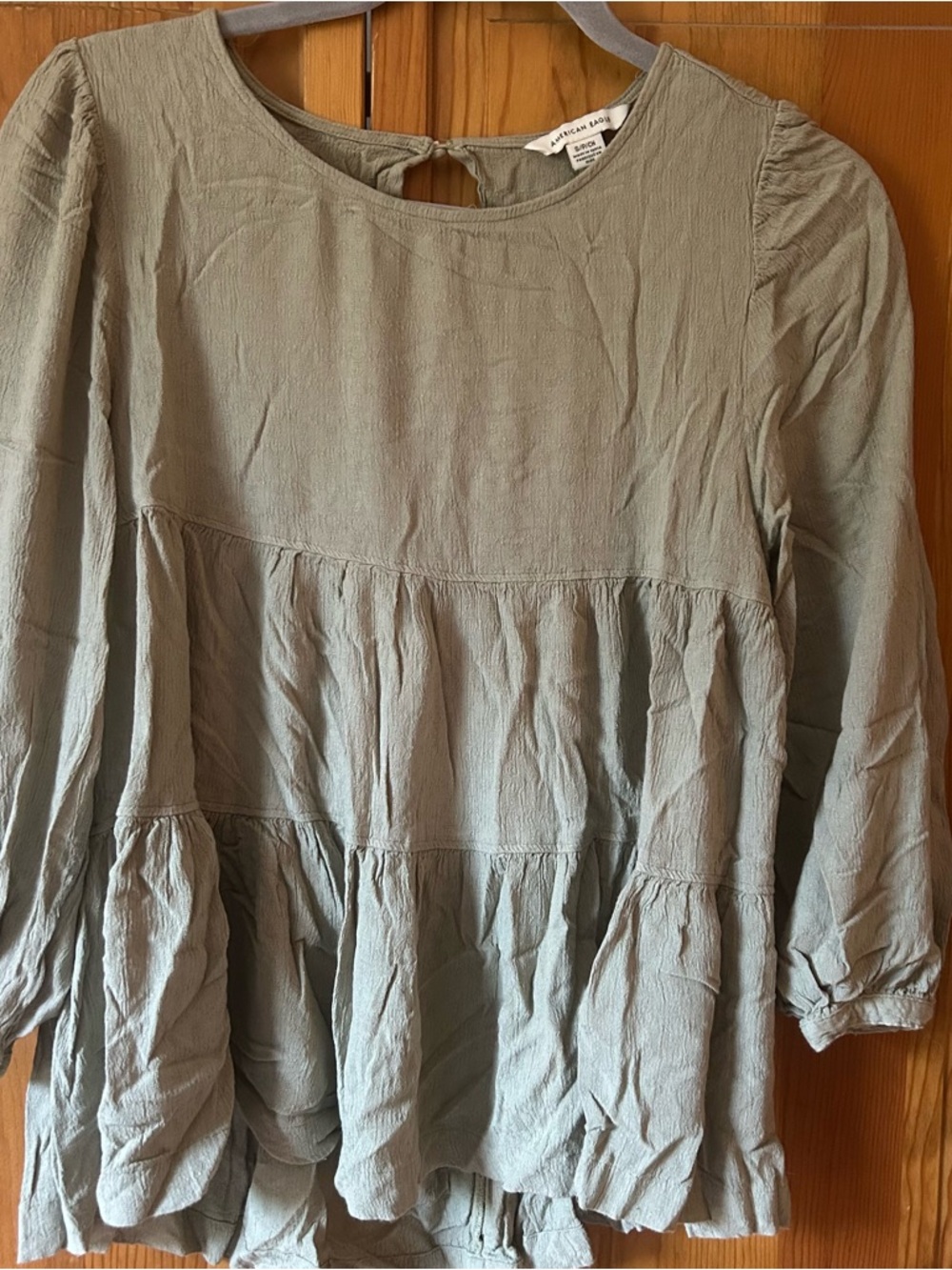 American Eagle Outfitters Sage Green Tiered Peasant Blouse